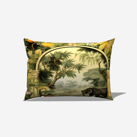  Lush tropical lumbar pillow featuring a vibrant jungle scene, perfect for adding a touch of nature to your decor.